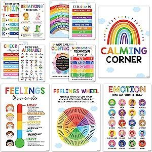 Amazon.com: BEAWART 12 Calming Corner Classroom Posters - Feelings Wheel Chart & Emotions Poster For Kids, Calm Down Corner Supplies For Therapy Office Decor, Mental Health Wall Decorations For Preschool Teachers : Office Products Calming Corner Classroom, Mindfulness Classroom, Emotions Posters, Preschool Decor, Calming Corner, Feelings Wheel, Emotion Chart, Social Emotional Activities, School Social Worker