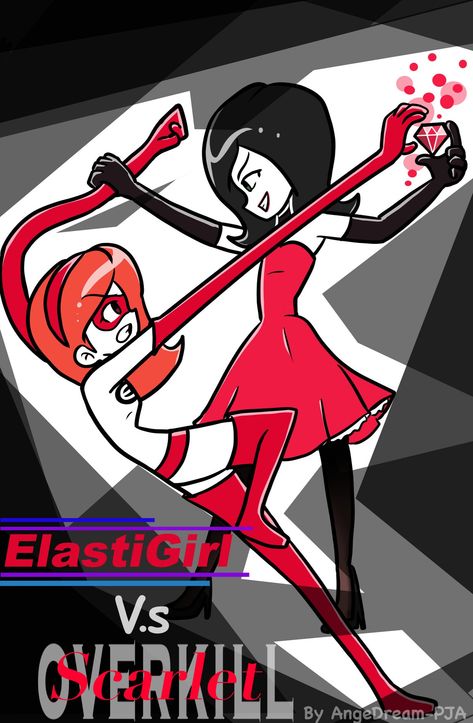 ElastiGirl Vs Scarlet Overkill Scarlet Overkill Fanart, Scarlett Overkill, Scarlet Overkill, Pixar Animated Movies, Incredibles Costume, Mrs Incredible, L Anime, Female Cartoon Characters, Female Cartoon