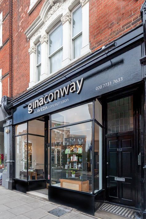 Outside view of the Fulham salon #ginaconway #Aveda #salon #spa #Fulham #London #hair #beauty Beauty Salon Building Exterior, Hair Salon Exterior Store Fronts, Bloxburg Hair Salon, Hair Salon Exterior, Fulham London, Spa London, Nyc Hair Salon, Kids Hair Salon, Hairdresser Logo