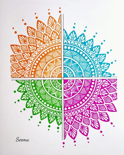 Easy Colourful Mandala Drawing, Mandala Art With Pencil Colour, Colour Ful Mandala Art Easy, Colouring Mandala Art, Mandala Sketch Colourful, Mandala Artwork Easy, Mandala Artwork Colourful, Mandala Art Simple Colourful, Colourful Drawing Ideas Creative Easy