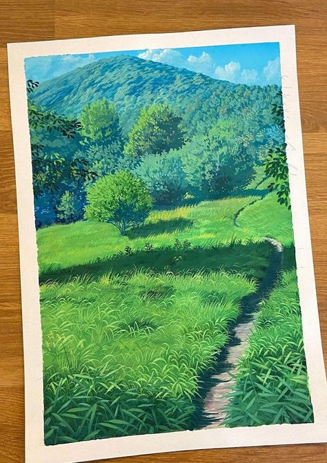 Gouache Painting Landscape, Gauche Landscape, Gouache Art Landscape, Guache Landscape, Gouache Painting Landscapes, Gouache Landscape Painting, Landscape Gouache, Gauche Painting, Zantangle Art