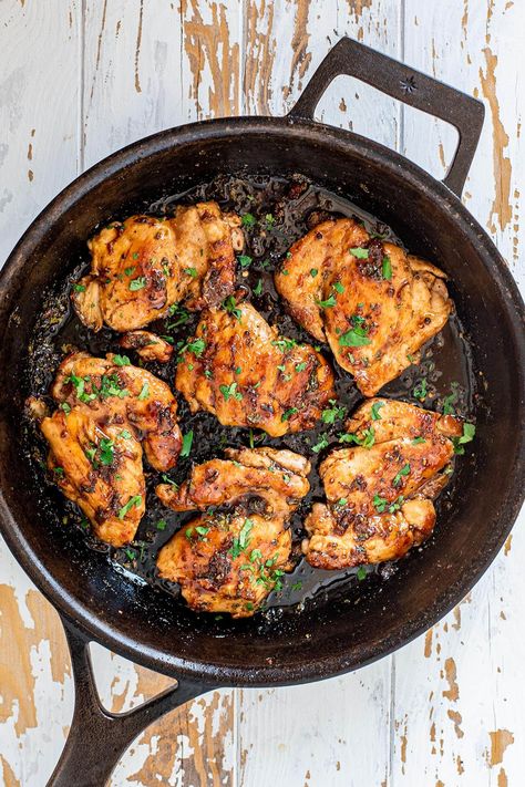 This cilantro lime chicken is sweet, salty, and citrusy and resembles a simple teriyaki glaze that adds worlds of flavor to the chicken. My cilantro lime chicken comes together in four simple steps and only takes 25 minutes to pull together! It's delicious with veggies or served over cilantro lime rice. #cilantrolimechicken #castironchicken #chickenrecipes Cilantro Lime Chicken Thighs, Lime Chicken Thighs, Cast Iron Chicken, Teriyaki Glaze, Lime Rice, Cilantro Lime Chicken, Cilantro Lime Rice, Lime Chicken, Cilantro Lime