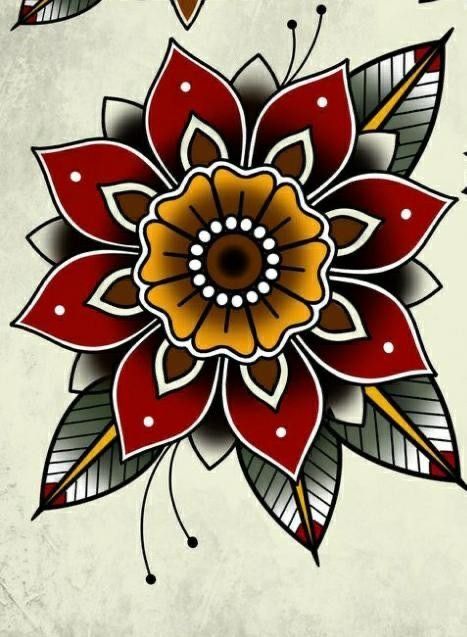 Old School Mandala Tattoo, American Traditional Tattoos Flower, Traditional Flower Tattoo Design, Neo Traditional Tattoos Flower, Traditional Tattoos Flower, Old School Flower Tattoo, American Traditional Flower Tattoo, American Traditional Flowers, Meaningful Quote Tattoos