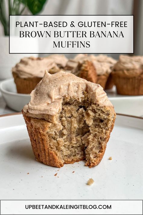 Plant-Based & Gluten-Free Brown Butter Banana Muffins - Upbeet & Kaleing It Vegan Brown Butter, Banana Bread Cupcakes, Vegan Gluten Free Banana Bread, Lemon Raspberry Muffins, Vegan Banana Muffins, Gluten Free Banana Muffins, Gluten Free Sweet Potato, Banana Muffin, Healthy Donuts