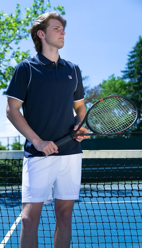 Shop the newest Fila men's Heritage Collection of premium tennis apparel for summer 2018 includes chinese red, navy blue, angel falls blue, and white fila tennis shirts, polos, shorts, and warm ups perfect for the tennis season. https://www.midwestsports.com/fila-mens-tennis-apparel-heritage-su18/c/filamheritage_su18/ Male Tennis Outfit, Men’s Tennis Outfit, Tennis Men Aesthetic, Tennis Outfit For Men, Tennis Sport Outfit, Men Tennis Outfit, Tennis Outfits Men, Tennis Aesthetic Men, Mens Tennis Outfit