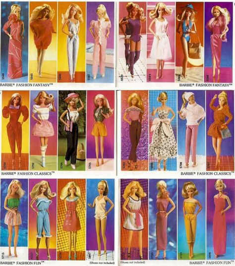 Mattel Booklet Page - showing Barbie Fashions - Fantasy, Classics and Fun Classic Barbie Doll Outfits, Barbie Outfits Vintage, 90 Barbie, Barbie Decades, Barbie Vintage Outfits, Barbie Retro Outfit, Barbie Outfits Diy, Classic Barbie Dolls, 80s Barbie Dolls