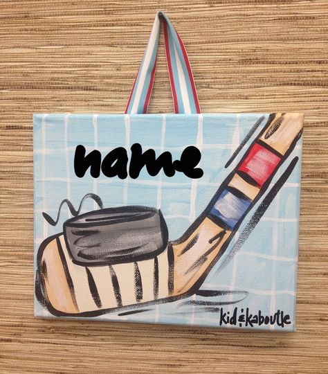 Boyfriend Canvas, Painting Canvas Ideas, Hockey Room Decor, Hockey Drawing, Canvas For Boyfriend, Hockey Crafts, Hockey Decor, Hockey Room, Hockey Party