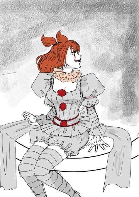 Pennywise Female, Clown Girl Drawing, Drawing Pennywise, Female Pennywise, Clown Art, Glitch Wallpaper, Rule 63, Slasher Movies, Horror Movie Art