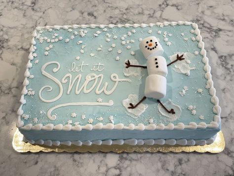 Winter Birthday Cake Ideas For Women, Painted Christmas Cake, Snowman Sheet Cake, Cake Decorating For Christmas, Winter Decorated Cakes, Snowflake Sheet Cake, Christmas Cake Rectangle, Pretty Winter Cakes, Winter Theme Cake Ideas