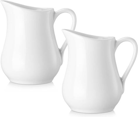 Gurygo 2 Oz (Set/2) Creamer Pitcher with Handle,Small Classic White Fine Porcelain Creamer Pitcher, Small Pitcher for Coffee Milk sauce : Amazon.ca: Home Ceramic Creamer, Creamer Pitcher, White Pitcher, Clean Microwave, Pitcher Set, Coffee Milk, Handle Design, Fine Porcelain, White Porcelain