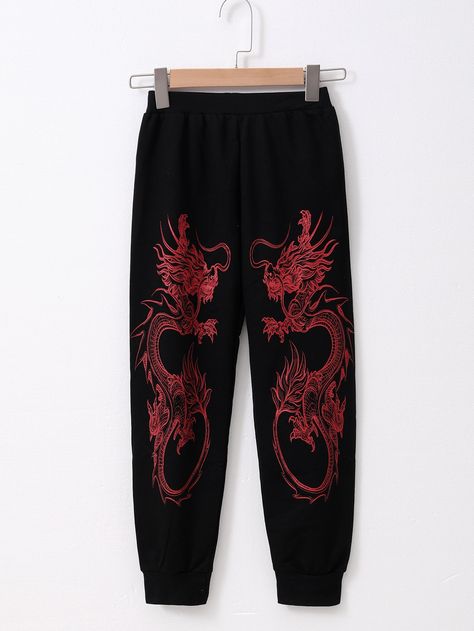 Girl Sweatpants, Printed Sweatpants, Girls Fall Outfits, Female Art Painting, Dragon Print, Printed Joggers, Tween Outfits, Chinese Dragon, Girls Clothing