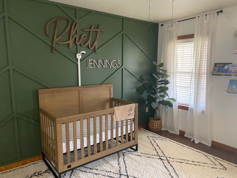 Olive Green And Brown Nursery, Forest Green And Wood Nursery, Safari Nursery Green Accent Wall, Sage Green And Brown Nursery, Brown And Green Nursery, Dark Green Boy Nursery, Hunter Green Nursery Boys, Olive Green Nursery Boy, Baby Room Wall Colors