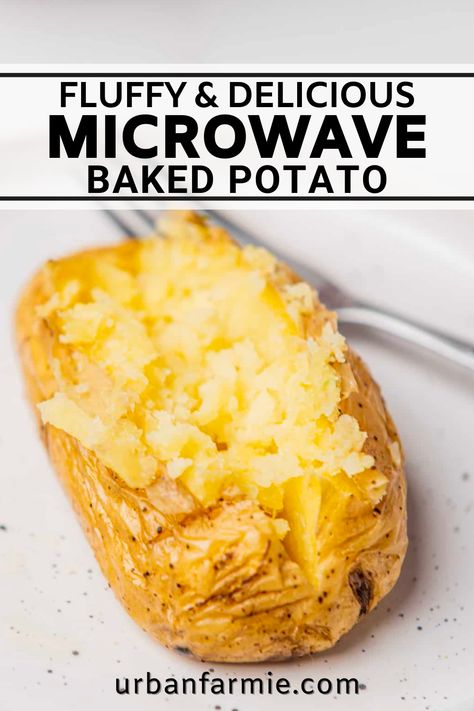 Elevate your microwave cooking game with this easy and convenient recipe for a fluffy and delicious microwave baked potato. With no oven required, you can enjoy a delightfully soft and creamy side dish in just 15 minutes! Perfect for busy weeknights or when you're short on time but still want a hearty and filling meal. Top with your favorite toppings, from butter and sour cream to chives and bacon bits, and savor the taste of the best baked potato. Microwave Potatoes Baked, Baked Potato In Microwave Easy, Micro Wave Baked Potato, Best Microwave Baked Potato, How To Make A Potato In The Microwave, How To Bake Potatoes In Microwave, Meals In Microwave Easy Recipes, Microwave Baked Potato How To, Best Baked Potatoes In The Microwave