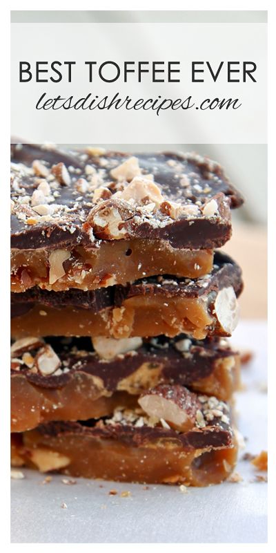 Best Toffee Recipe Ever! This traditional holiday candy is perfect for sharing with friends and neighbors this Christmas. Toffee Recipe, English Toffee, Dessert Aux Fruits, Dessert Party, Candy Recipes Homemade, Christmas Candy Recipes, Think Food, Homemade Candies, Holiday Candy