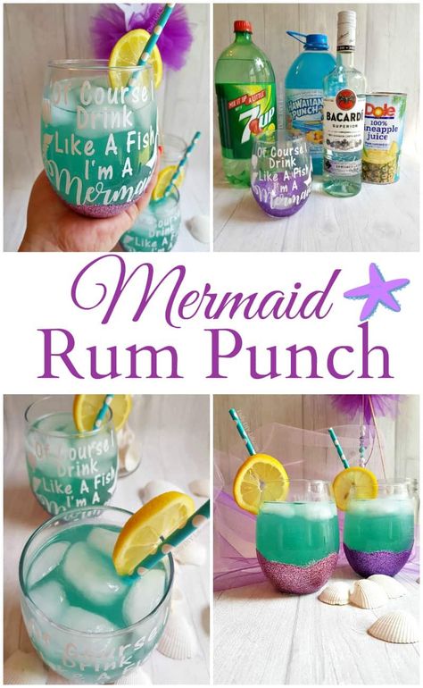 Drinks For Pool Party, Rum Party Theme, Mermaid Party For Adults, Mermaid Rum Punch, Mermaid Party Drinks, Mermaid Themed Drinks, Birthday Punch For Adults, Luau Party Drinks Alcohol, Under The Sea Cocktails