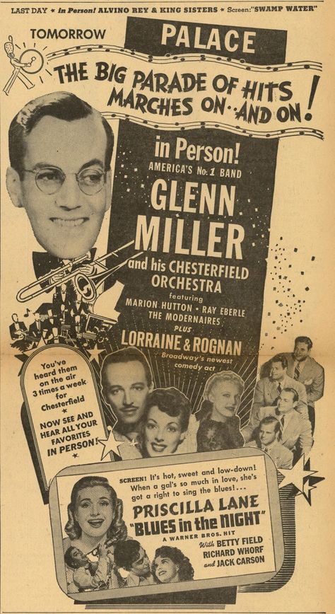 Glenn Miller Glenn Miller Orchestra, Glen Miller, Swamp Water, Glenn Miller, Vintage Theatre, Good Old Times, Oldies Music, Theatre Poster, Classic Songs