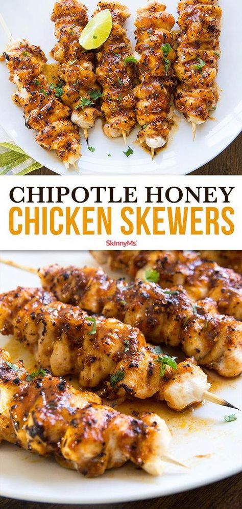 Honey Chicken Skewers, Chipotle Honey Chicken, Clean Eating Pizza, Honey Chipotle Chicken, Chicken Skewer Recipe, Honey Chipotle, Clean Eating Recipes For Dinner, Crock Pot Recipes, Skewer Recipes