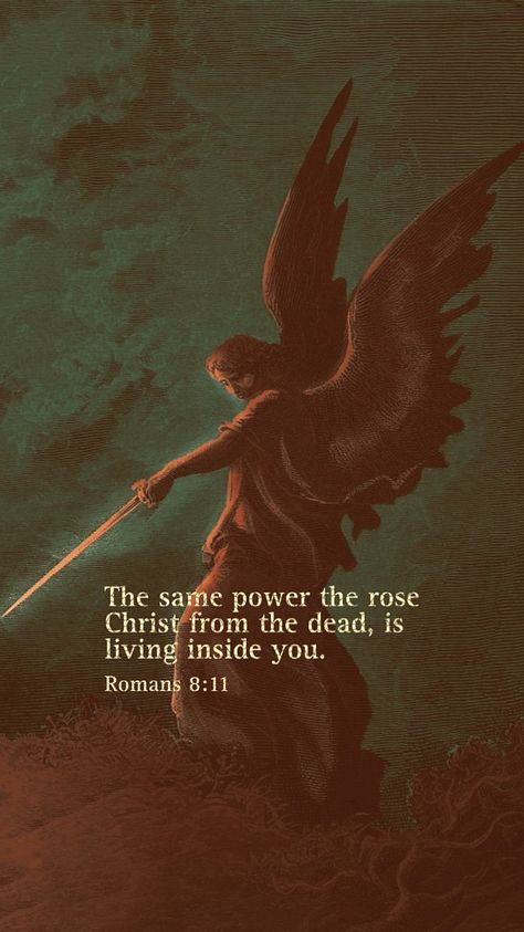 The lord's strength lives within you, use it. Romans 8:11 Wallpaper, Romans 8 11 Wallpaper, Cool Bible Verse Wallpaper, Gods Power Quotes, Bible Verses Inspiring, Biblical Masculine, Catholic Verses Bible, Christian Pictures Aesthetic, Bible Verse On Strength