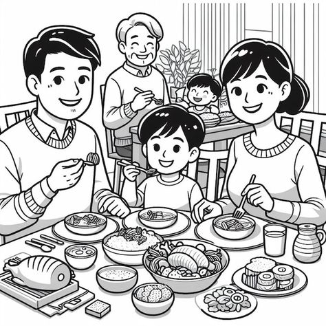 Ai generate of happy family dinner with ... | Premium Vector #Freepik #vector #family #people #group #happiness Family Dinner Drawing, Family Dinner Illustration, Happy Family Drawing, Family Drawing Illustration, Family Sketch, Family Coloring Pages, People Group, Scene Drawing, Family Drawing