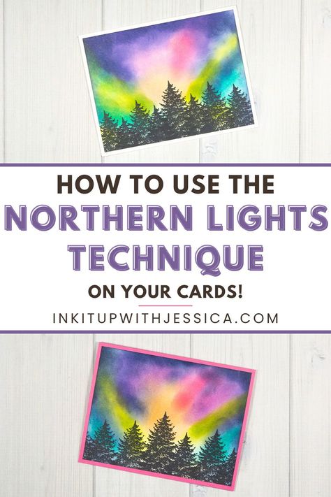 Have you ever seen the Northern Lights? Nature is such a great place to draw inspiration from! In this card making video tutorial, I'm going to show you how to do the Northern Lights Card Technique to make beautiful backgrounds for your cards! Learn more and get a full supply list for these beautiful northern lights cards, plus more card making inspiration by clicking through to my latest blog post! Northern Lights Cards, Northern Lights Card, Creative Card Making Ideas, Card Making Ideas For Beginners, Place To Draw, Stamping Techniques Card Tutorials, Card Making Ideas Easy, Card Making Video Tutorials, Stampin Up Birthday Cards