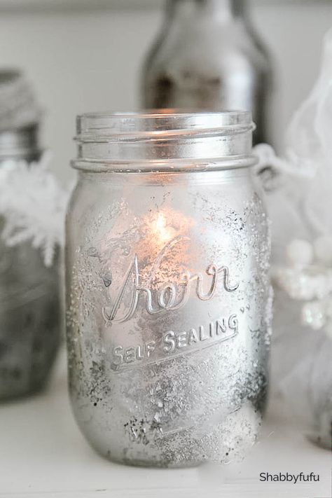 Looking Glass Paint, Krylon Looking Glass, Looking Glass Spray Paint, Mercury Glass Diy, Candle Tutorial, Mason Jar Candle Holders, Christmas Table Setting, Christmas Mason Jars, Christmas Jars