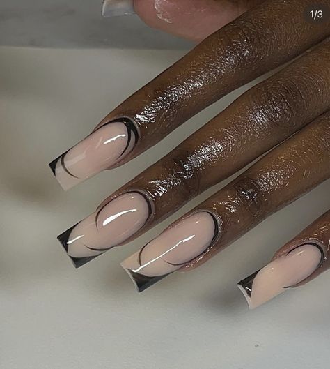 Double French Tip Nails, Monochromatic Nails, Black French Nails, Black French Tips, French Nails, Nail Inspo, Timeless Elegance, Gel Nails, Acrylic Nails