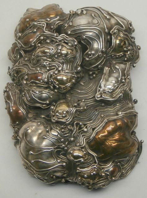 Marci Zelmanoff Vintage Modernist Mixed Metal Large Brooch Metal Work Jewelry, Pierced Metal Jewelry, Mix Metals Jewelry, Metal Trinkets, Liquid Metal Jewelry, Melted Metal, Melting Metal, Metal Brooch, Modernist Jewelry