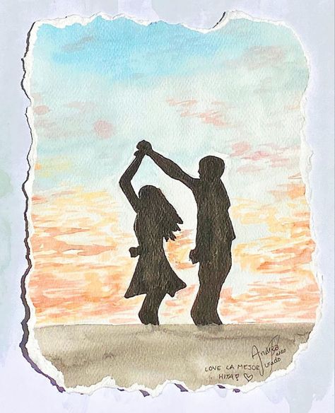 Easy Drawings Love Couple Simple, Couple Dance Painting, Silhouette Couple Art, Romantic Watercolor Painting Easy, Couple Dance Sketch, Couple Shadow Painting, Watercolor Couple Art, Couple Shadow Drawing, Watercolor Art For Boyfriend