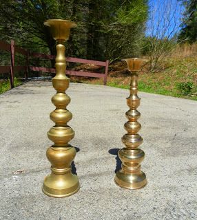 Cleaning Stained Vintage Brass - A Tutorial      Hollywood Regency Floor Standing Solid Brass Candlestick Holders      While cleaning a vin... Cleaning Brass, Gold Candlestick Holders, Cleaning Silver, How To Clean Gold, Gold Candle Sticks, How To Clean Silver, Gold Candle Holders, Vintage Brass Candlesticks, Home Remodeling Diy