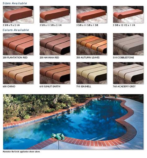 US Pool Tile Coping and Bricks | US Pool Tile Pool Tile Ideas, Stone Pool Coping, Lap Pool Designs, Pool Makeover, Backyard Entertainment, Pool Paving, Pool Plaster, Mosaic Pool Tile, Pool Pavers