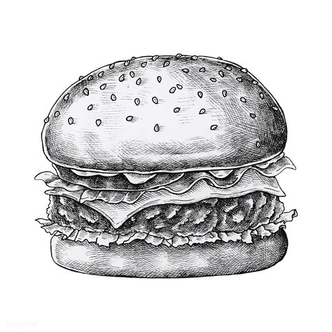 Hand drawn cheese burger vector | premium image by rawpixel.com Burger Dinner, Hand Drawn Fox, Burger Vector, Pineapple Vector, Pizza Vector, Cocktails Vector, Feather Vector, Pumpkin Vector, Food Sketch