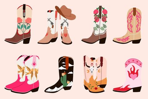 Wild West Fashion, Far West, Hand Drawn Vector, Cow Boy, Flat Illustration, Restaurant Design, Wild West, Cowboy Boots, Vector Art