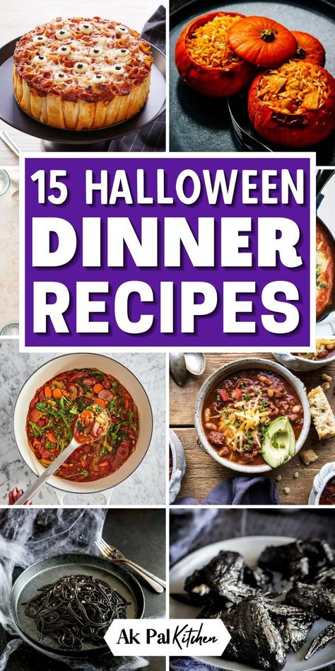 Looking for quick and easy Halloween dinner ideas for kids and adults? Explore our collection of hauntingly delicious Halloween recipes that are perfect for a ghoulish dinner party. From creepy side dishes to eerie main dishes, we've got your Halloween party foods covered. Discover scary Halloween meals for party today! Halloween Party Side Dishes, Halloween Main Dish, Halloween Dinner Recipes, Halloween Dinner Party Food, Halloween Dinner Ideas, Scary Halloween Food, Halloween Party Food Ideas, Halloween Potluck, Halloween Appetizers Easy