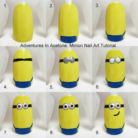 49 Minions Nails, Minion Nail Art, Minion Nails, Kutek Disney, Nagel Tips, Nail Art Disney, Nail Art Designs Videos, Simple Nail Art Designs, Nails For Kids