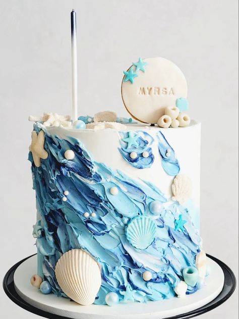 Buttercream Ocean Cake, Ocean Number Cake, Ocean Theme Cake Kids, Ocean Theme Birthday Cake, Ocean Cake Ideas, Ocean Cake Topper, Ocean Theme Cake, Ocean Themed Cake, Ocean Birthday Cakes