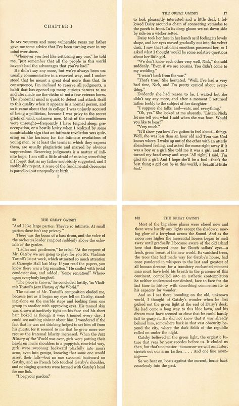 A set of 15 FREE printable vintage book pages from The Great Gatsby by F. Scott Fitzgerald, featuring lots of famous quotations! Ideal for wall art and DIY projects. #vintageprintables #oldbookpages #TheGreatGatsby Old Book Page Printable, Book Aesthetic Wall Prints, Vintage Pages Free Printable, Old Book Printable, Old Book Pages Wall Decor, Famous Book Pages, Book Sheets Aesthetic, Book Pages For Journaling, Antique Book Pages