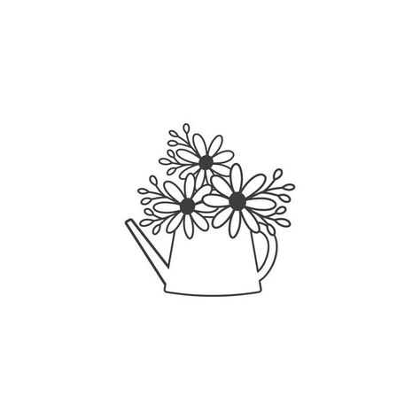 Watering Can Illustration, Flowers In Watering Can, Simple Flowers, Watering Can, Canning, Flowers