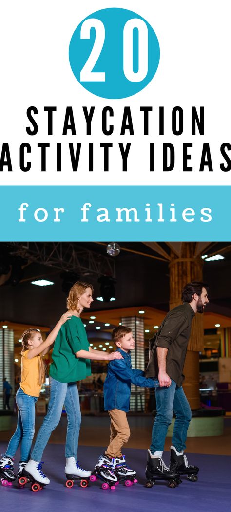 If you are in need of a vacation, but just can't get away, try some of these staycation activity ideas! There are fun things to do close to home! Resort Activities Ideas, Things To Do During Vacation At Home, Christmas Staycation Ideas, Family Cabin Trip Ideas, Staycation Ideas For Couples, Family Staycation Ideas, Library Events, Trampoline Park, Drive In Movie