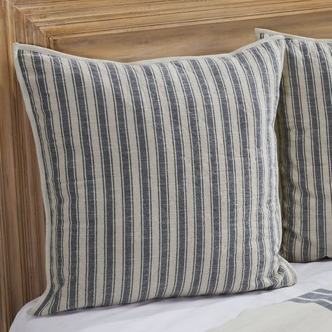 PRICES MAY VARY. EURO SHAM; One sham per package. Fits a standard square Euro Pillow Insert, 26" x 26", insert not included. 100% COTTON shell and batting for easy fabric maintenance and fabric breathability DENIM BLUE TICKING STRIPES are woven into a natural beige base for a classic vintage farmhouse style. It's the perfect finish to your farmhouse bedroom décor. COORDINATING BEDDING ACCESSORIES - All of our bedding items are sold separately so that you can curate the perfect look for your home Ticking Stripe Bedding, Farmhouse Style Bedding, Transitional Interior Design, Grain Sack Fabric, Striped Quilt, Farmhouse Bedding, Grey Quilt, Burlap Pillows, Euro Pillow