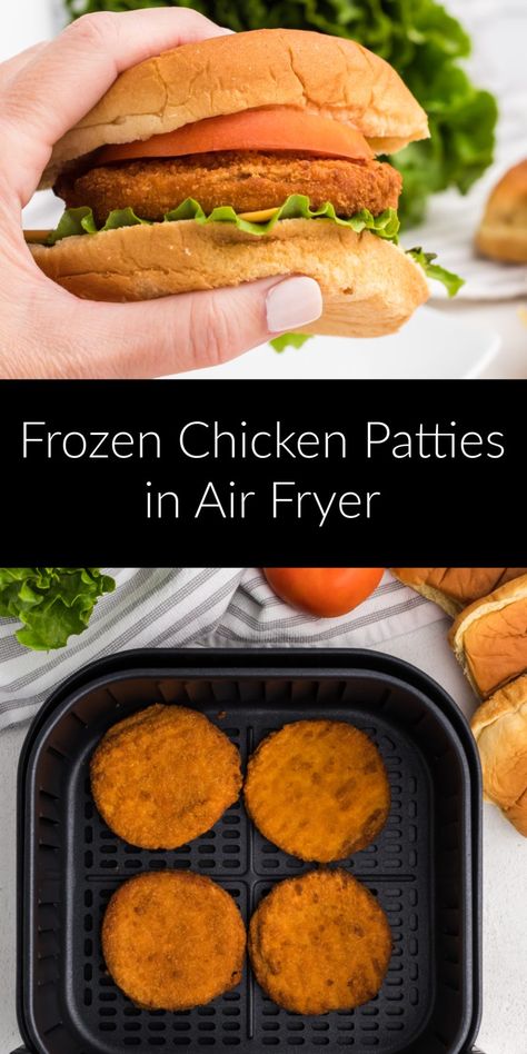 Frozen chicken patties in the air fryer are quick and easy! Made with your favorite brand of frozen chicken patties, you can have a chicken burger in just 10 minutes. Top them with all of your favorite toppings and condiments for a quick and easy dinner. Air Fryer Tyson Chicken Patties, Air Fryer Chicken Patties Frozen, Frozen Chicken Burgers In Air Fryer, Tyson Chicken Patties In Air Fryer, Frozen Chicken Patties Recipes Ideas, Chicken Patties In Air Fryer, Air Fryer Chicken Patties, Breaded Chicken Patties, Tyson Chicken Patties