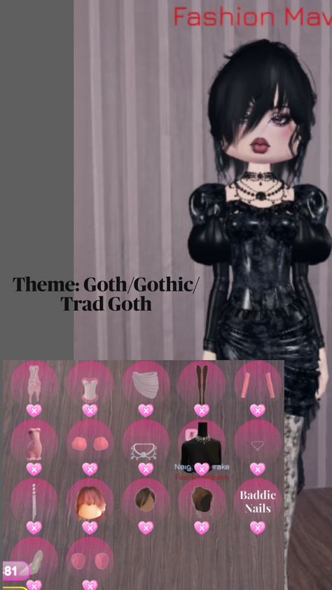 Placed: First.          No vip dti inspo Trad Goth Outfits, Gothic Themes, Trad Goth, Fashion Design Dress, Goth Dress, Gothic Dress, Themed Outfits, Goth Outfits, Dress To Impress