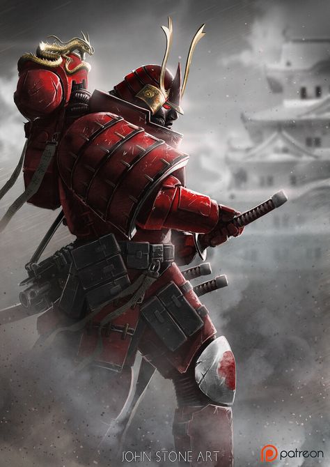 Marine Artwork, Samurai Concept, Space Marine Art, Android Design, John Stones, Japanese Warrior, Samurai Armor, Arte Cyberpunk, Warhammer Art