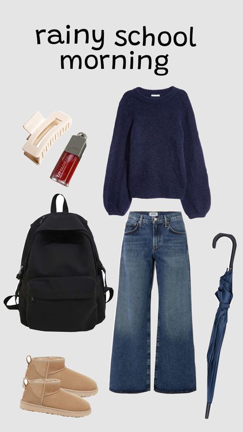 #schoolfit #rain #aesthetic Rain Outfit Aesthetic, Rainy Day Aesthetic Outfit, Ootd Rainy Day, Outfit For Rainy Day, Raining Day Outfit, Outfit Rain, Rainy Outfit, Rainy Day Outfit For School, Camp Outfits