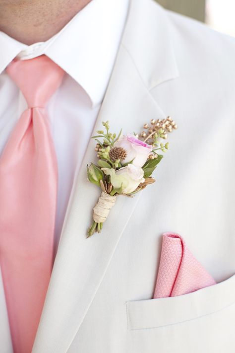 Light Pink Groom Suit, White Suit Pink Tie, White Tux Pink Tie, Best Man Suit Wedding Pink, Wedding Suits Groom Pink Tie, Groom Suit Pink Tie, Pastel Suits For Men, Groomsmen Pink Tie, Anna Maria Island Wedding