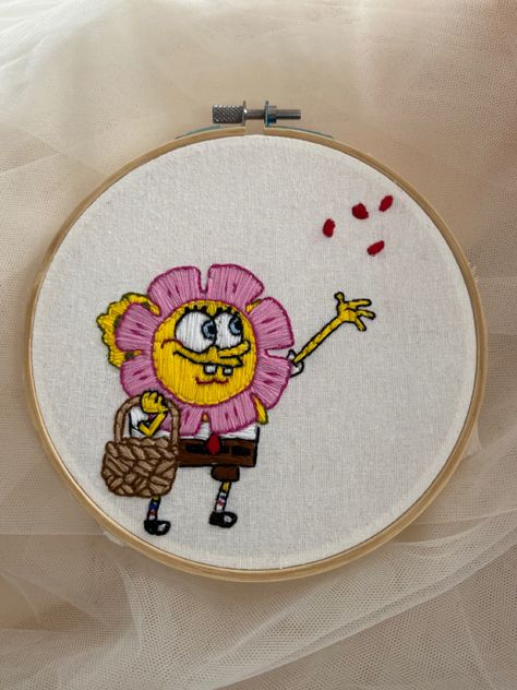 Spongebob Embroidery Design, Spongebob Embroidery, Embroidery Characters, Embroidery Cute, Clothes Embroidery Diy, Disney Embroidery, Diy Embroidery Designs, Hand Embroidery Patterns Flowers, Diy Embroidery Patterns