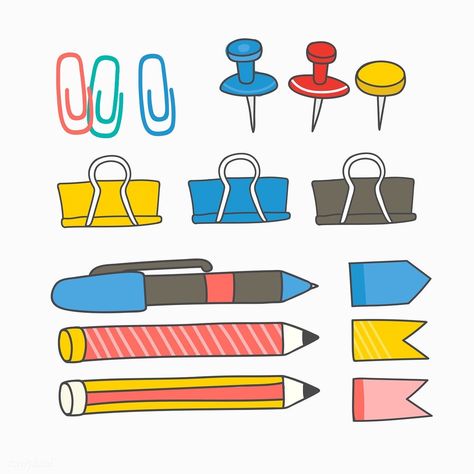 Paper Clip Drawing, Ideas Con Clips, Pen Doodles, Colorful Stationery, Doodle Vector, Note Doodles, Bullet Journal Banner, Good Note, Memo Paper