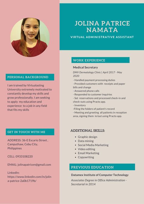 This is my resume that I've created in Canva. Virtual Assistant Resume, General Virtual Assistant, Business Plan Example, Dermatology Clinic, Virtual Assistant Jobs, Administrative Assistant, Virtual Assistant Business, Download Resume, 2025 Vision