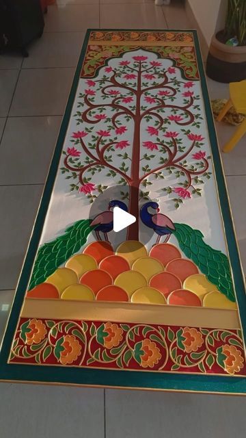 Priyanka Mittal on Instagram: "You all loved this artwork so much that I had to create a process video of what went behind creating this beauty 🥹  Hope you all enjoy it😁  Dm to get your customised today  Beautiful mirrors from : @mirrorglassworldwide   #lippanart #treeoflife #peacock #handmade   ( handmade art , lippan art , customised art , living room decor, interior design , home decor)" Lipan Art On Canvas, Peacock Lippan Art Design, Mdf Board Painting Ideas, Peacock Lippan Art, Pichwai Art Paintings, Lippan Art Design, Lippan Art Mirror, Room Decor Interior Design, Mud Art