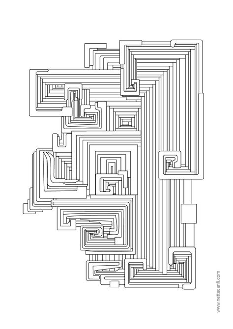 Geometric coloring page, inspired by a Bismuth crystal. Bismuth Tattoo, Crystal Coloring Page, Glowforge Aura, Crystals Art Drawing, Water Inspiration, Castle Coloring Page, Airplane Coloring Pages, Geometric Coloring Pages, Crystal Tattoo