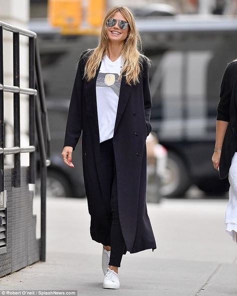 Heidi Klum sports black duster and Germany FIFA World Cup T-shirt | Daily Mail Online Black Duster Outfit, Duster Outfit, Black Duster, Start Blogging, Summer Camps For Kids, Long Duster, Country Wear, Duster Cardigan, Heidi Klum